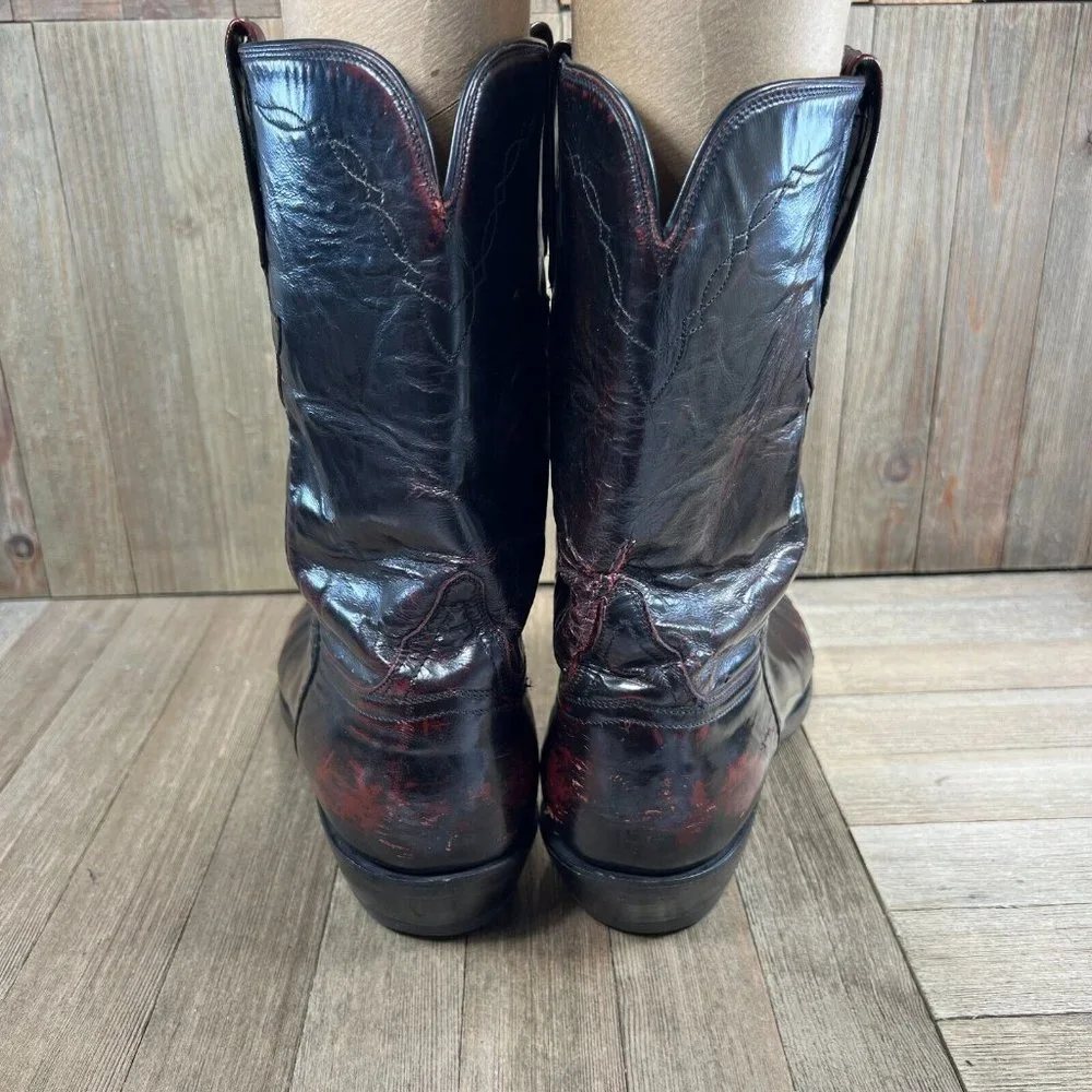 Lucchese Classics Mens Size 11.5 Black Cherry Goat Leather Roper Western Boots_4